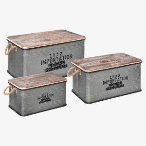CUBA set de 3 malles métal gris